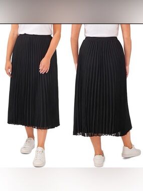 Vince Camuto Black Pleated Elastic Waist Summer New With Tags Midi Skirt Size XL